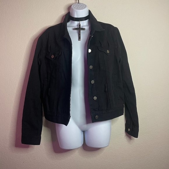 disturbia black wash denim jacket with double front pockets - Picture 2 of 3